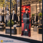 Staande promotiedisplay van Re-board voor fashion etalage